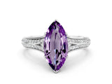 White gold Marquise Cut Amethyst Split Shank Engagement Ring with Pavé Band