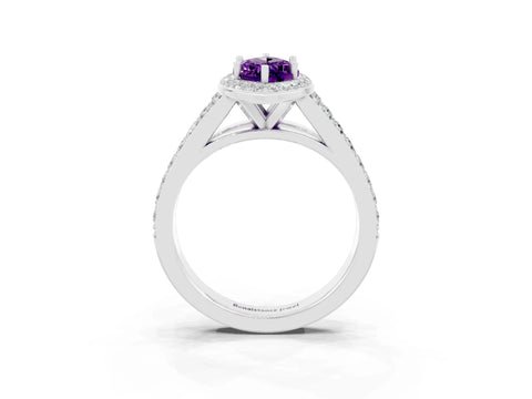 White gold Marquise Cut Amethyst Split Shank Halo Ring with Four-Prong Setting_15