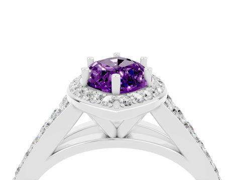White gold Marquise Cut Amethyst Split Shank Halo Ring with Four-Prong Setting_16