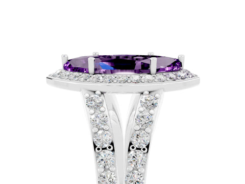 White gold Marquise Cut Amethyst Split Shank Halo Ring with Four-Prong Setting_17