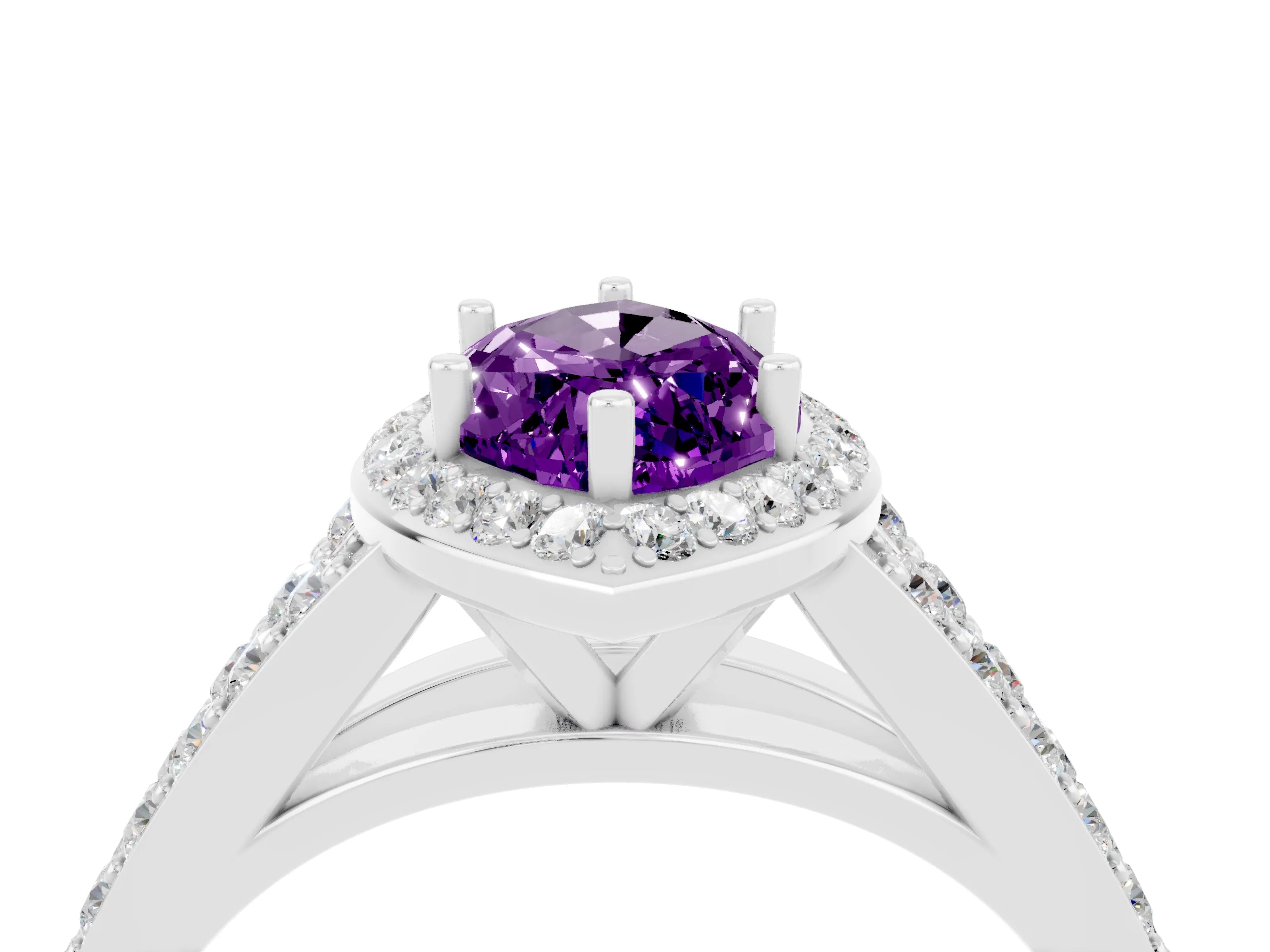 White gold Marquise Cut Amethyst Split Shank Halo Ring with Four-Prong Setting_28