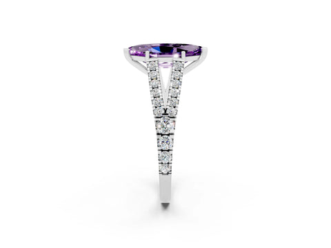White gold Marquise Cut Amethyst Split Shank Pavé Engagement Ring with Four-Prong Setting_14