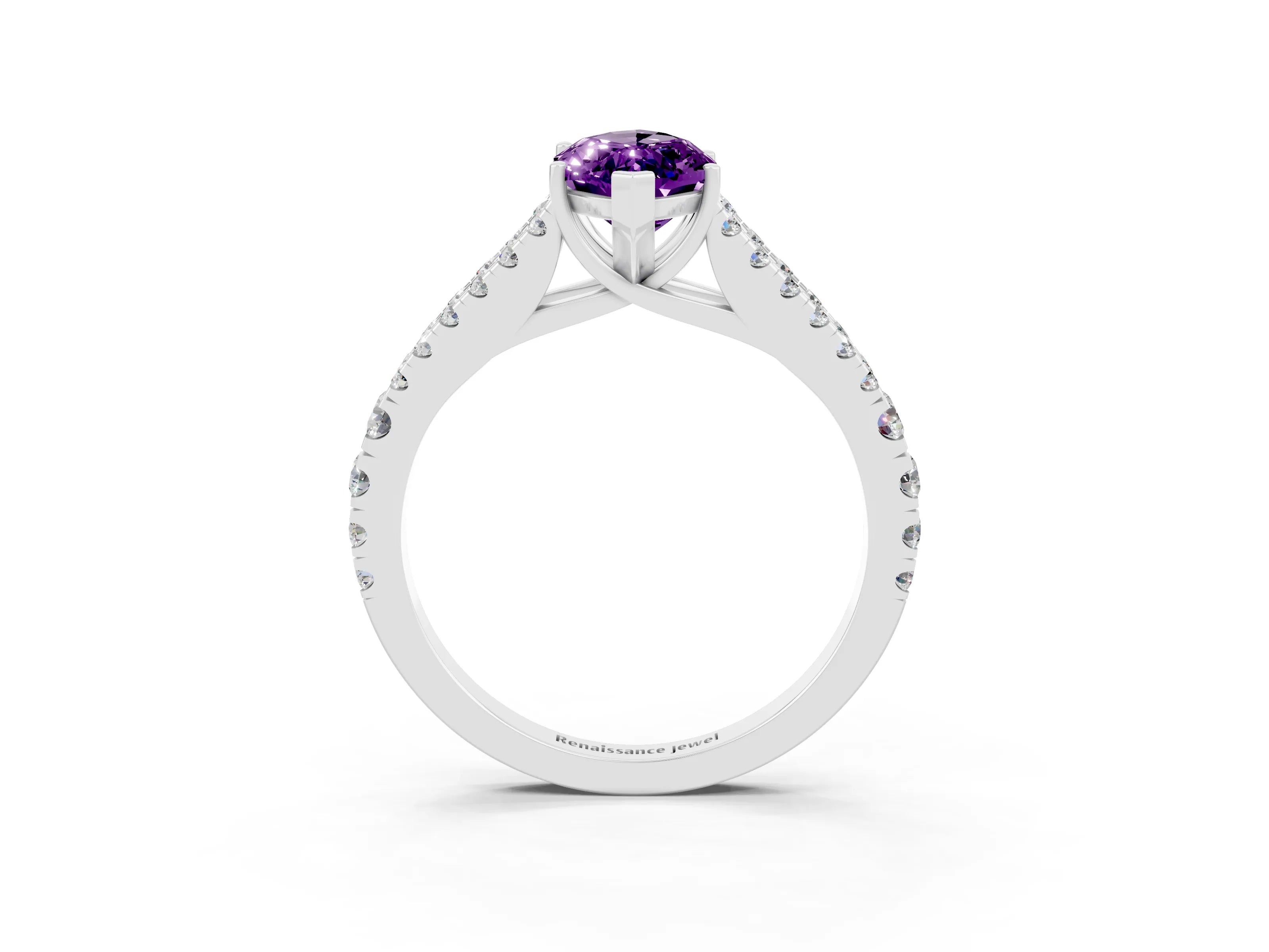 White gold Marquise Cut Amethyst Split Shank Pavé Engagement Ring with Four-Prong Setting_15