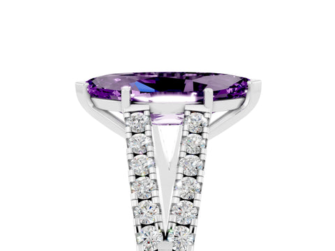 White gold Marquise Cut Amethyst Split Shank Pavé Engagement Ring with Four-Prong Setting_17