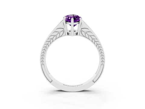 White gold Marquise Cut Amethyst Split Shank Ring with Pavé Band and Four-Prong Setting_3
