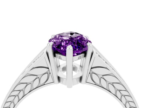 White gold Marquise Cut Amethyst Split Shank Ring with Pavé Band and Four-Prong Setting_4