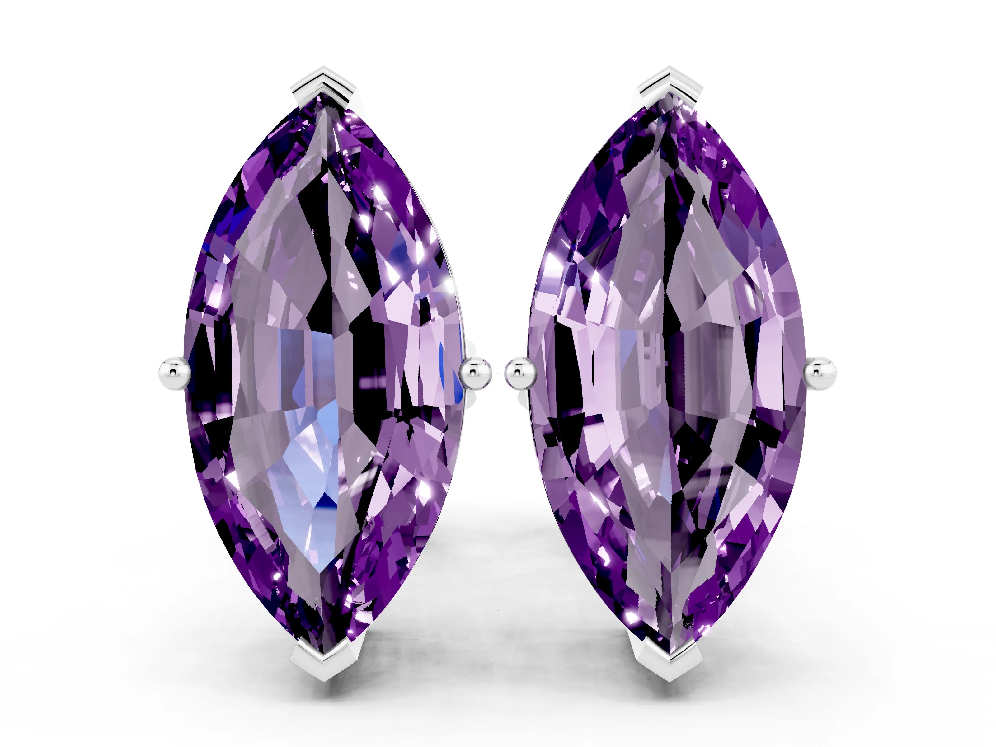 White gold Marquise Cut Amethyst Stud Earrings_18