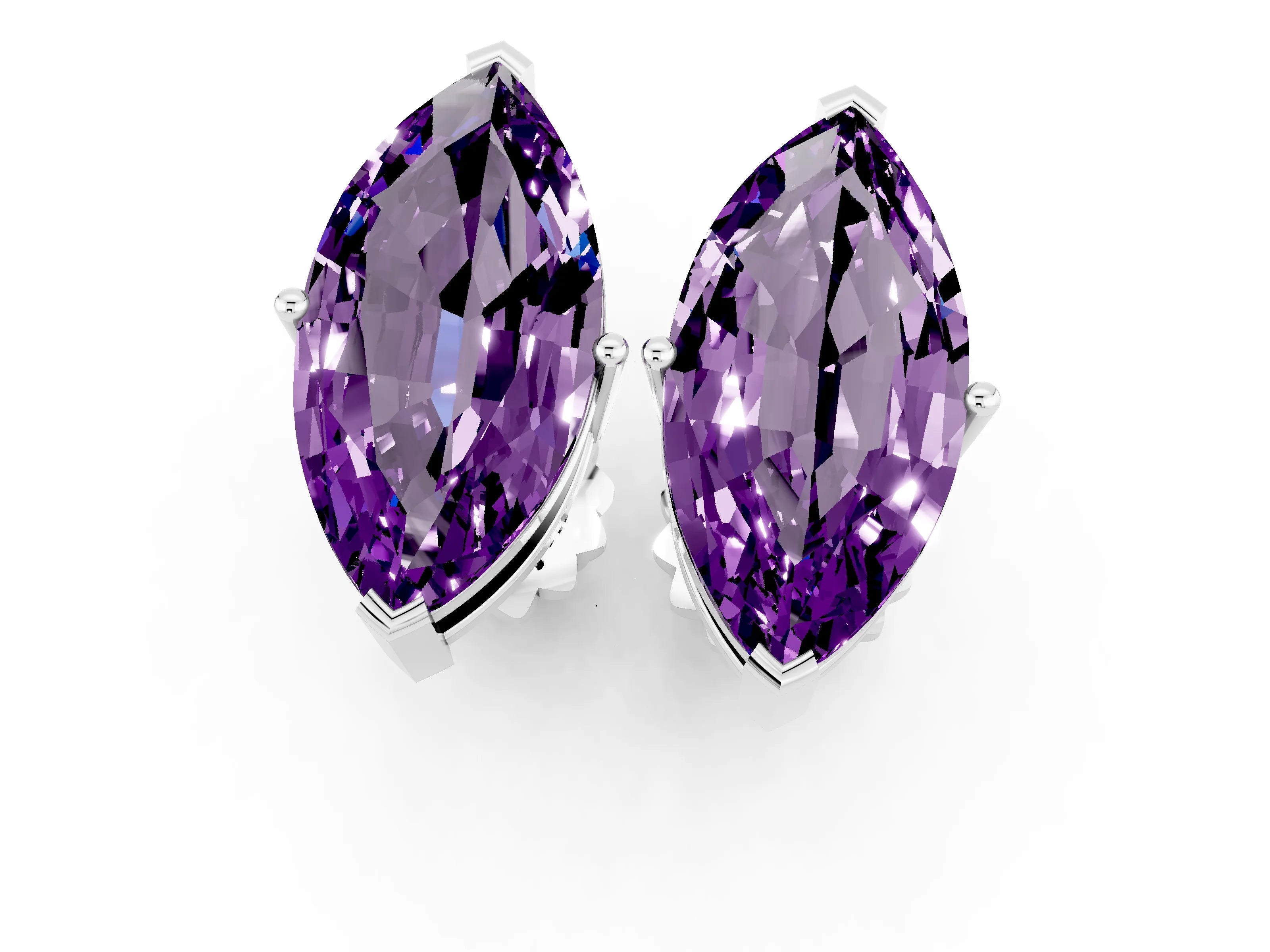 White gold Marquise Cut Amethyst Stud Earrings_19