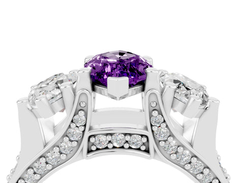White gold Marquise Cut Amethyst Three-Stone Ring with Channel Set Band and Four-Prong Setting_4