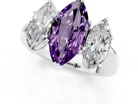 White gold Marquise Cut Amethyst Three-Stone Ring with Four-Prong Setting and Classic Band_1