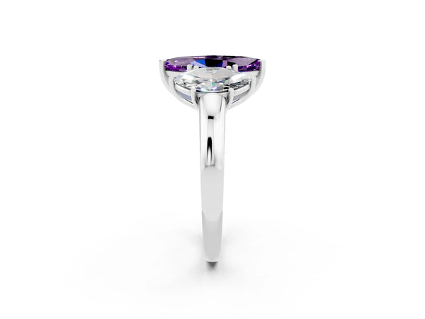 White gold Marquise Cut Amethyst Three-Stone Ring with Four-Prong Setting and Classic Band