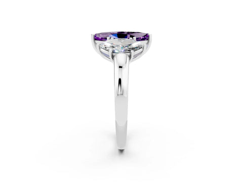 White gold Marquise Cut Amethyst Three-Stone Ring with Four-Prong Setting and Classic Band_2