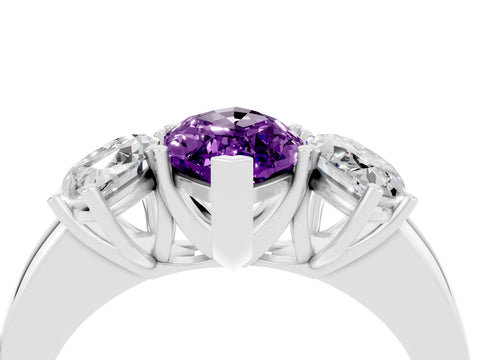 White gold Marquise Cut Amethyst Three-Stone Ring with Four-Prong Setting and Classic Band_4