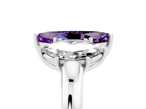White gold Marquise Cut Amethyst Three-Stone Ring with Four-Prong Setting and Classic Band_5