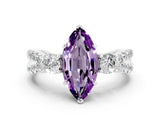 White gold Marquise Cut Amethyst Three-Stone Ring with Pavé Split Shank and Four-Prong Setting_12