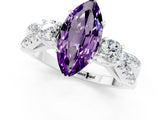 White gold Marquise Cut Amethyst Three-Stone Ring with Pavé Split Shank and Four-Prong Setting_13