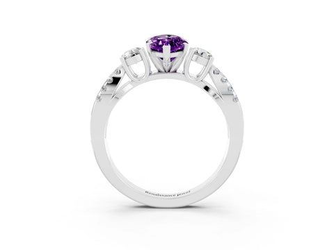 White gold Marquise Cut Amethyst Three-Stone Ring with Pavé Split Shank and Four-Prong Setting_15