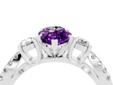White gold Marquise Cut Amethyst Three-Stone Ring with Pavé Split Shank and Four-Prong Setting_16