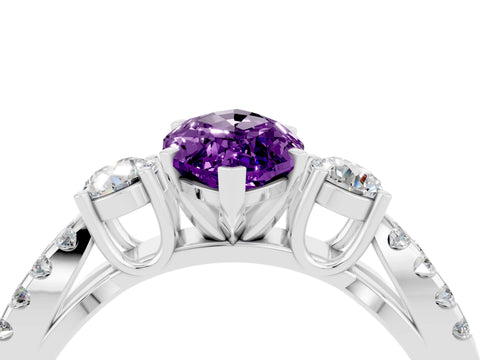 White gold Marquise Cut Amethyst Three-Stone Ring with Pavé Split Shank and Four-Prong Setting_16
