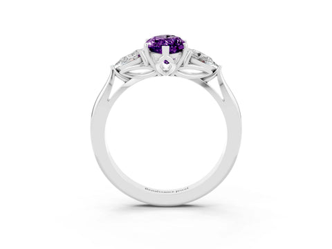 White gold Marquise Cut Amethyst Three-Stone Ring with Pear Side Stones and Four-Prong Setting_15