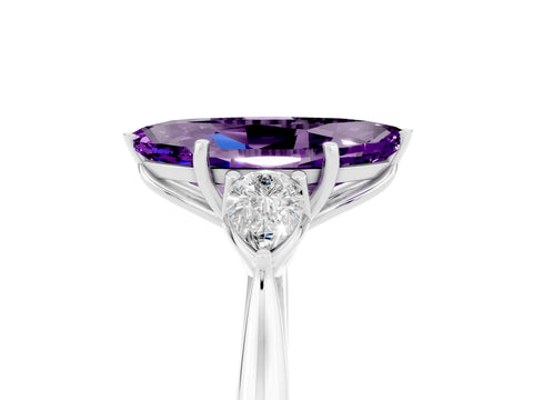 White gold Marquise Cut Amethyst Three-Stone Ring with Pear Side Stones and Four-Prong Setting_17