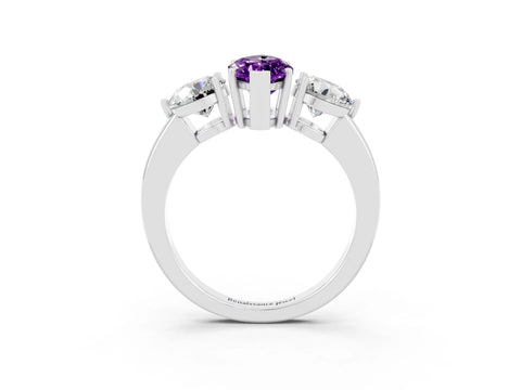 White gold Marquise Cut Amethyst Three-Stone Ring with Prong Setting and Classic Band_3