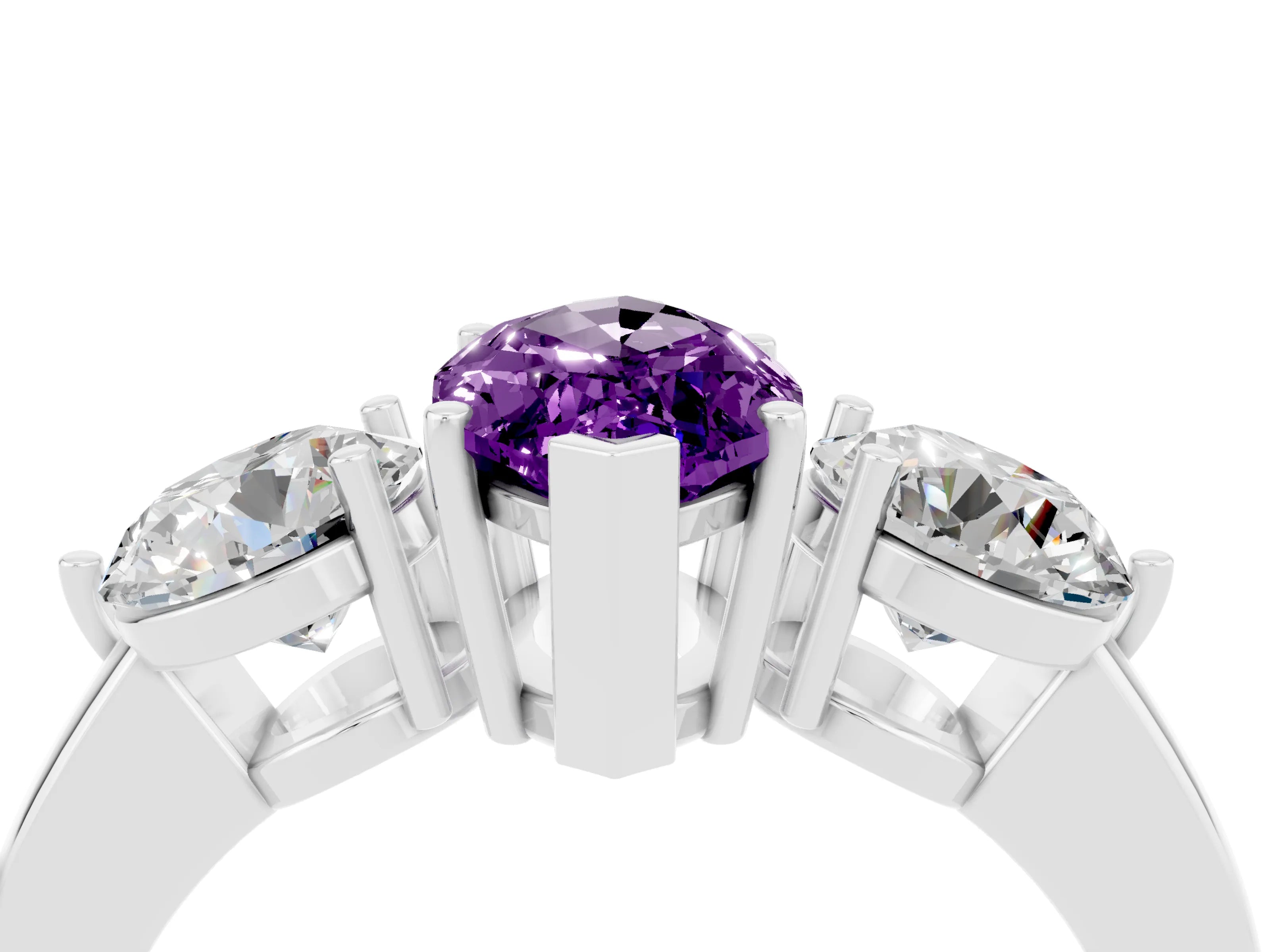 White gold Marquise Cut Amethyst Three-Stone Ring with Prong Setting and Classic Band_4