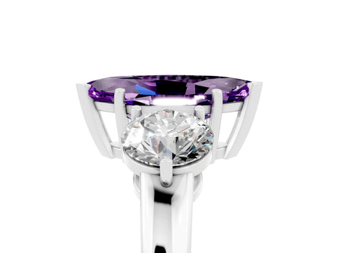White gold Marquise Cut Amethyst Three-Stone Ring with Prong Setting and Classic Band_5