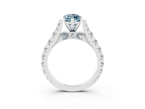 White gold Marquise Cut Aquamarine Classic Solitaire Ring with Pavé Band and Four-Prong Setting_3