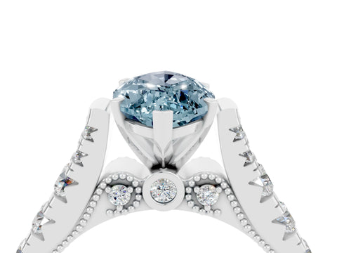 White gold Marquise Cut Aquamarine Classic Solitaire Ring with Pavé Band and Four-Prong Setting_4