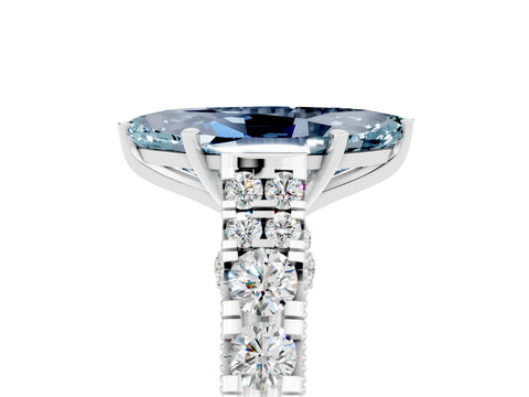 White gold Marquise Cut Aquamarine Classic Solitaire Ring with Pavé Band and Four-Prong Setting_5
