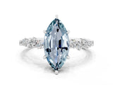 White gold Marquise Cut Aquamarine Cluster Side Stone Solitaire Ring with Prong Setting_24