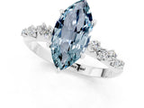 White gold Marquise Cut Aquamarine Cluster Side Stone Solitaire Ring with Prong Setting_25