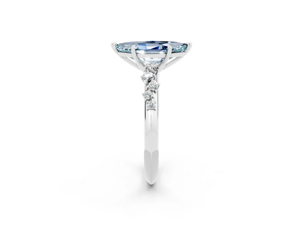 Platinum Marquise Cut Aquamarine Cluster Side Stone Solitaire Ring with Prong Setting