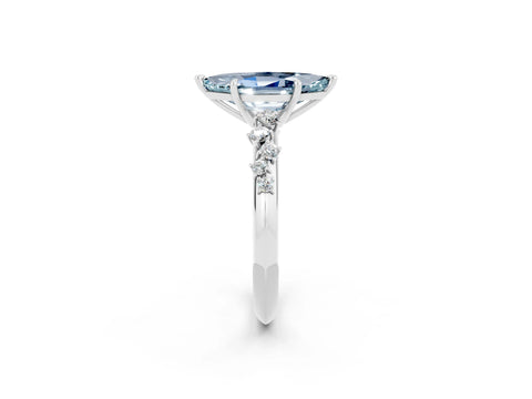 White gold Marquise Cut Aquamarine Cluster Side Stone Solitaire Ring with Prong Setting_26