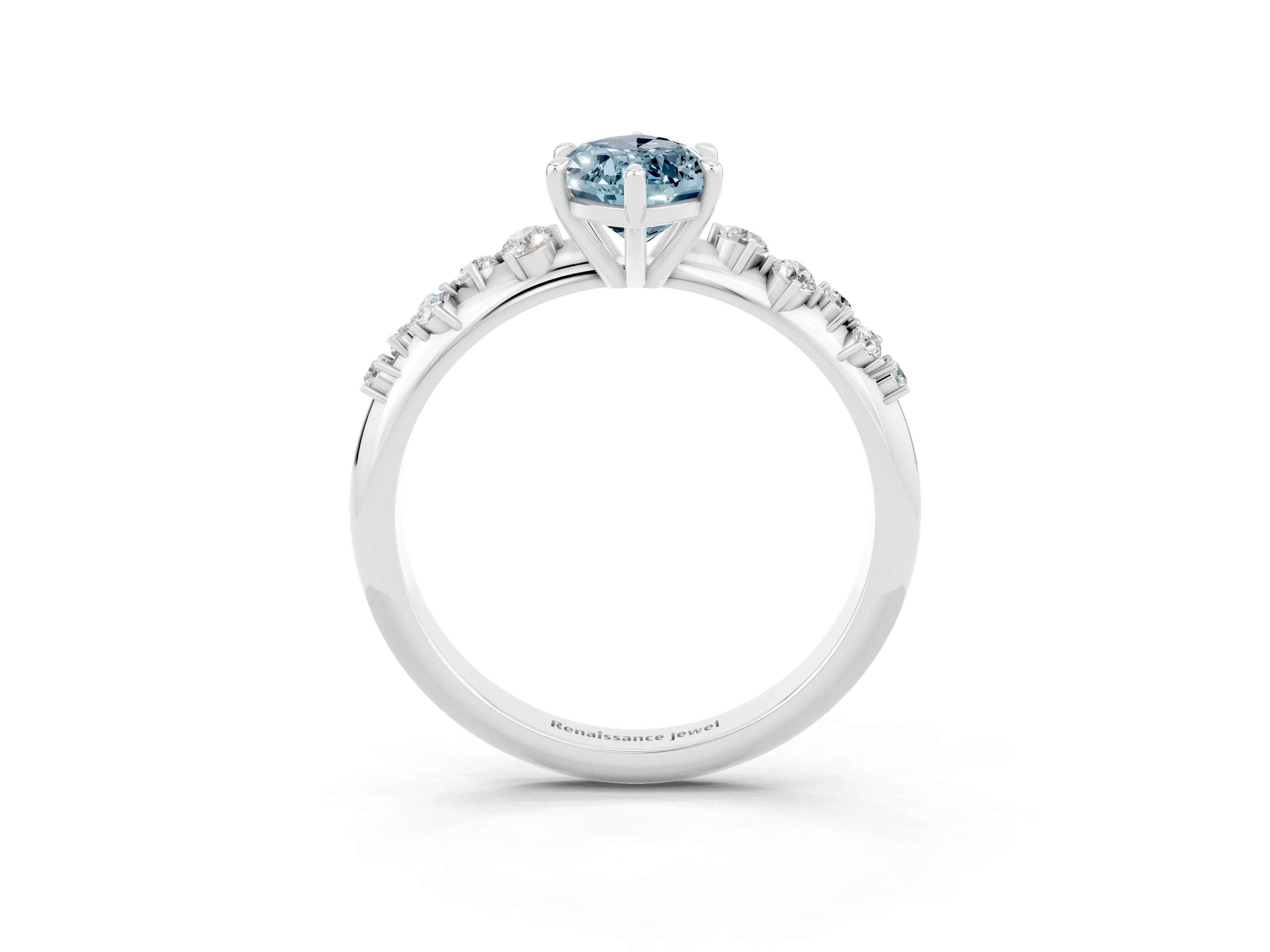 White gold Marquise Cut Aquamarine Cluster Side Stone Solitaire Ring with Prong Setting_27