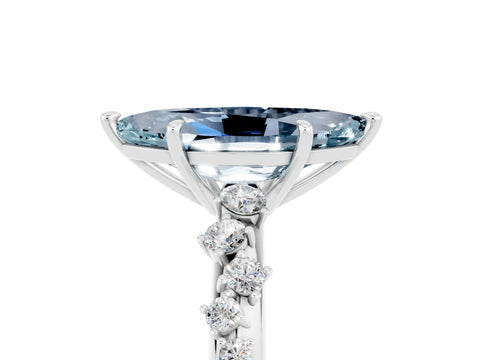 White gold Marquise Cut Aquamarine Cluster Side Stone Solitaire Ring with Prong Setting_29