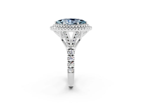 White gold Marquise Cut Aquamarine Double Halo Ring with Split Shank and Prong Setting_12