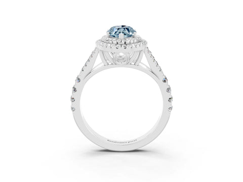White gold Marquise Cut Aquamarine Double Halo Ring with Split Shank and Prong Setting_13