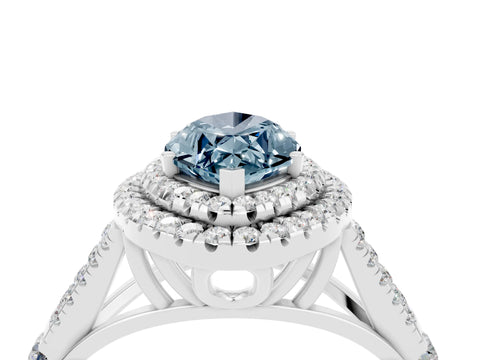White gold Marquise Cut Aquamarine Double Halo Ring with Split Shank and Prong Setting_14