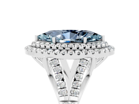 White gold Marquise Cut Aquamarine Double Halo Ring with Split Shank and Prong Setting_27