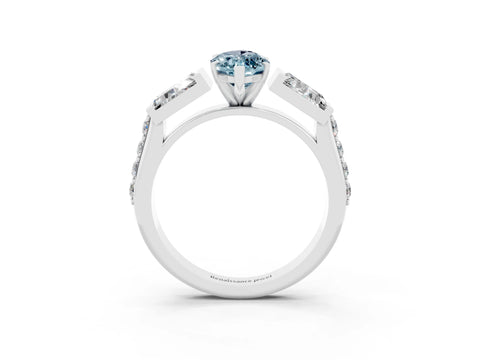 White gold Marquise Cut Aquamarine Engagement Ring with Baguette Side Stones and Channel Set Band_3