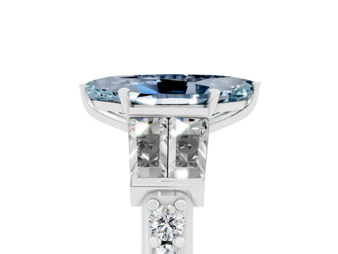 White gold Marquise Cut Aquamarine Engagement Ring with Baguette Side Stones and Channel Set Band_5