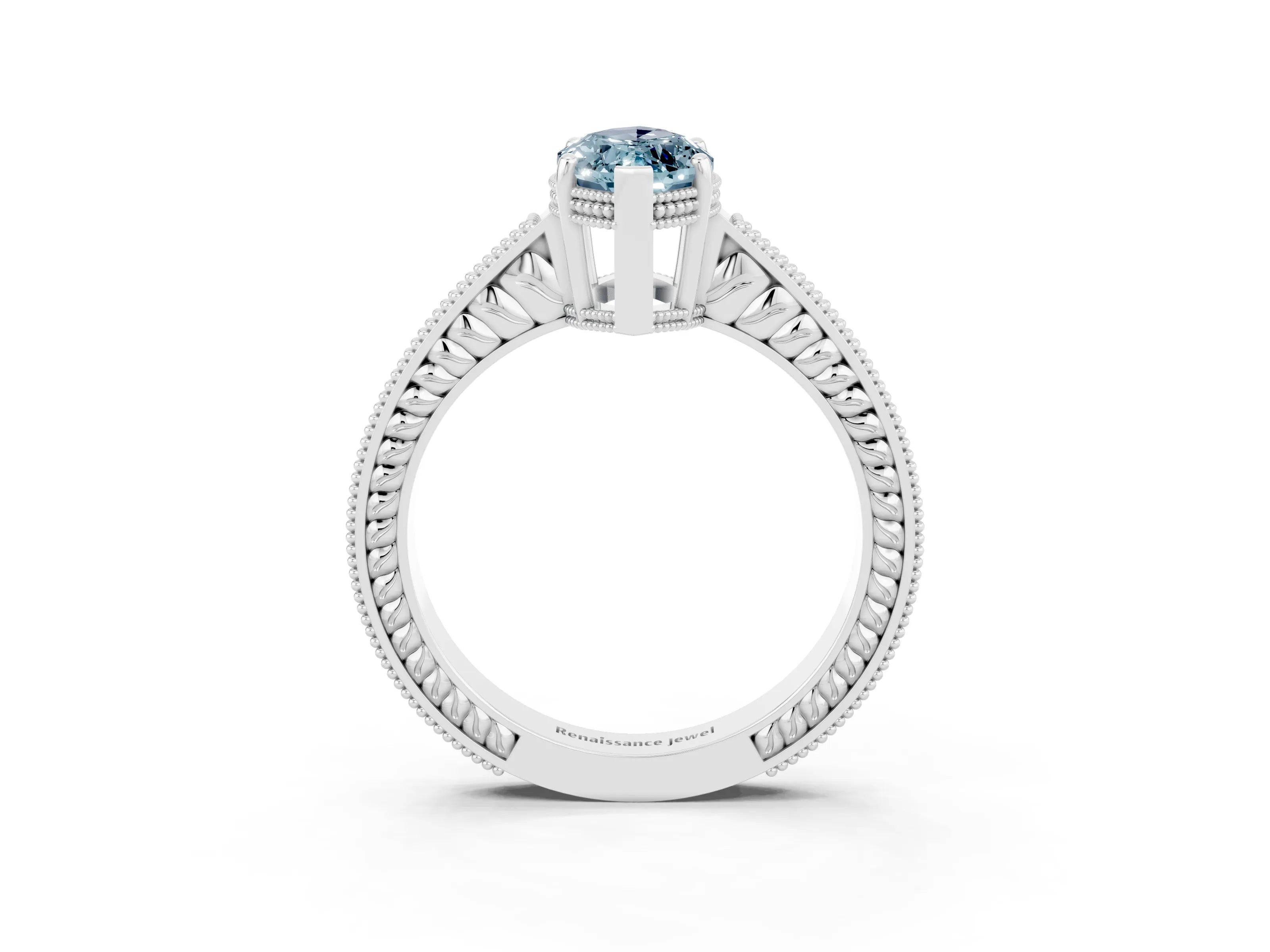 White gold Marquise Cut Aquamarine Engagement Ring with Milgrain Channel Set Band and Prong Setting_3