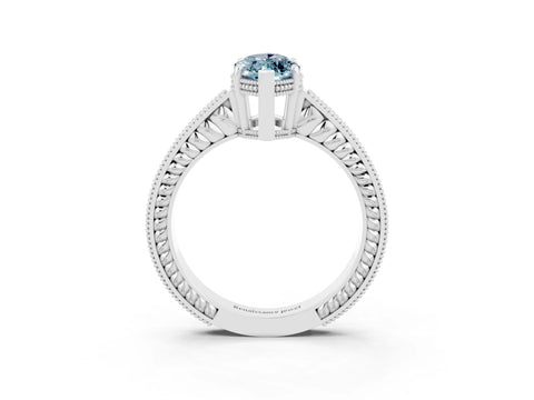White gold Marquise Cut Aquamarine Engagement Ring with Milgrain Channel Set Band and Prong Setting_3