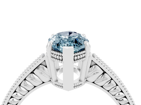 White gold Marquise Cut Aquamarine Engagement Ring with Milgrain Channel Set Band and Prong Setting_4