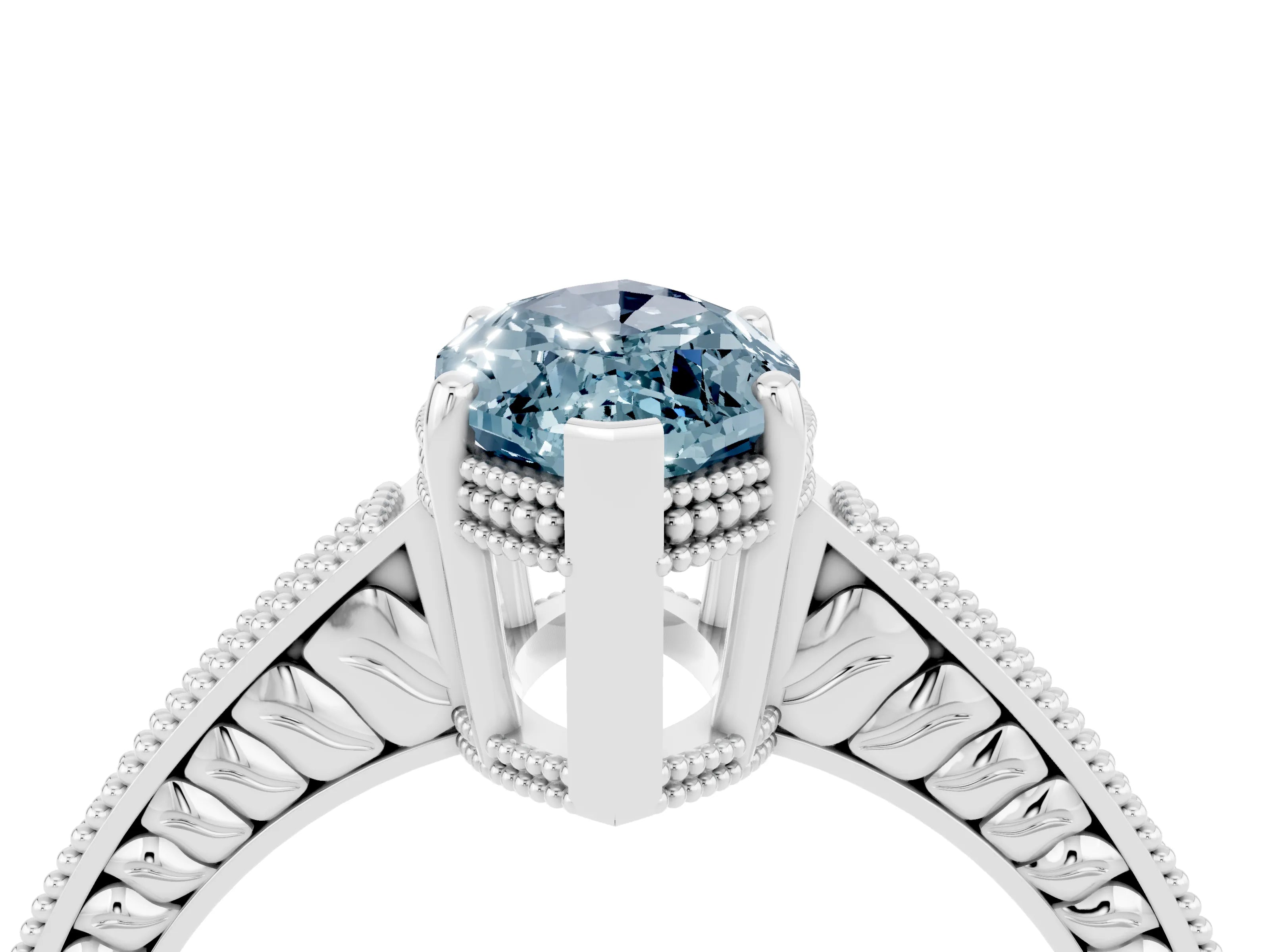 White gold Marquise Cut Aquamarine Engagement Ring with Milgrain Channel Set Band and Prong Setting_4