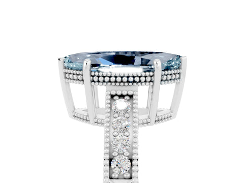 White gold Marquise Cut Aquamarine Engagement Ring with Milgrain Channel Set Band and Prong Setting_5