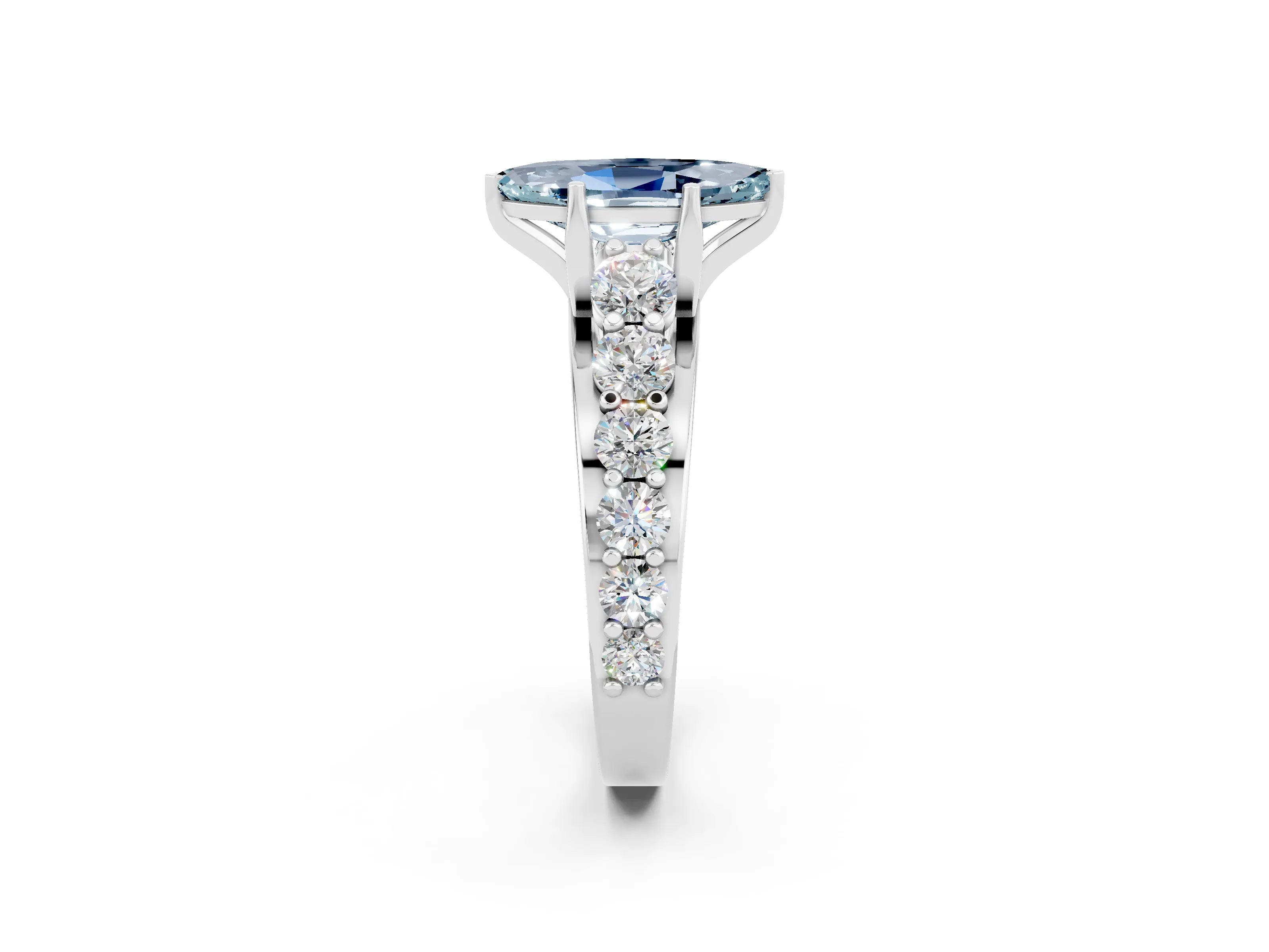 White gold Marquise Cut Aquamarine Engagement Ring with Pavé Band and Four-Prong Setting_2