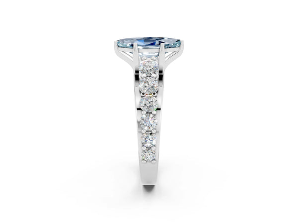 White gold Marquise Cut Aquamarine Engagement Ring with Pavé Band and Four-Prong Setting